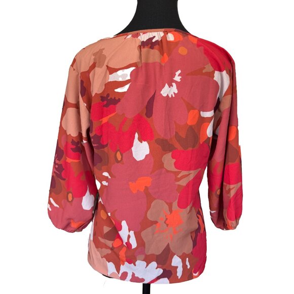NWOT Sanctuary V-Neck Balloon Sleeve Tunic Top Size S Orange Brown Floral - Picture 3 of 6